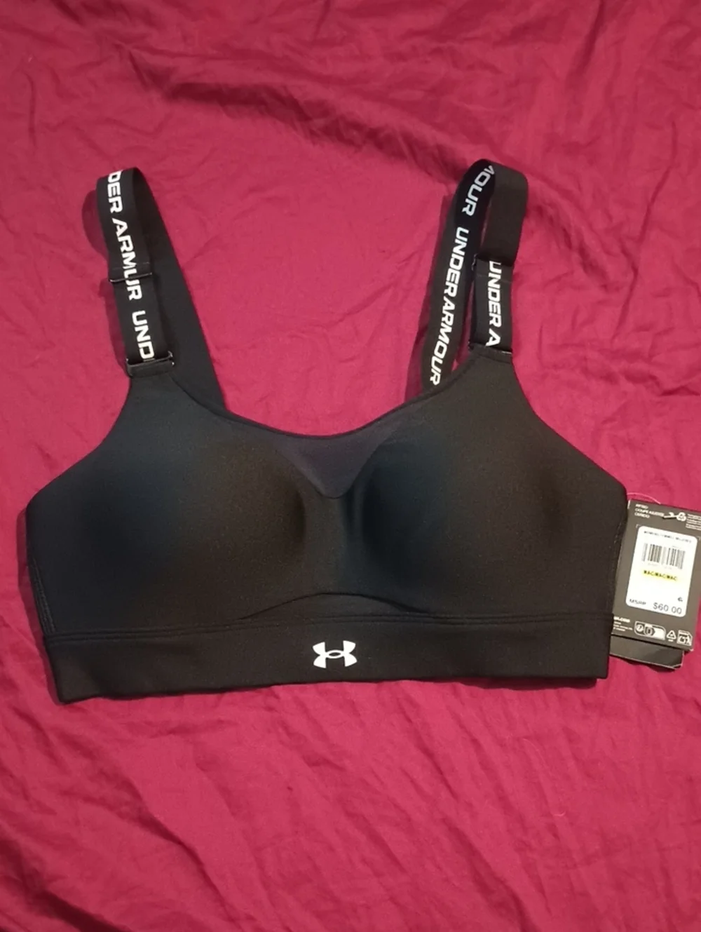 Under Armour Black Padded Sports Bra with Branded Straps New NWT